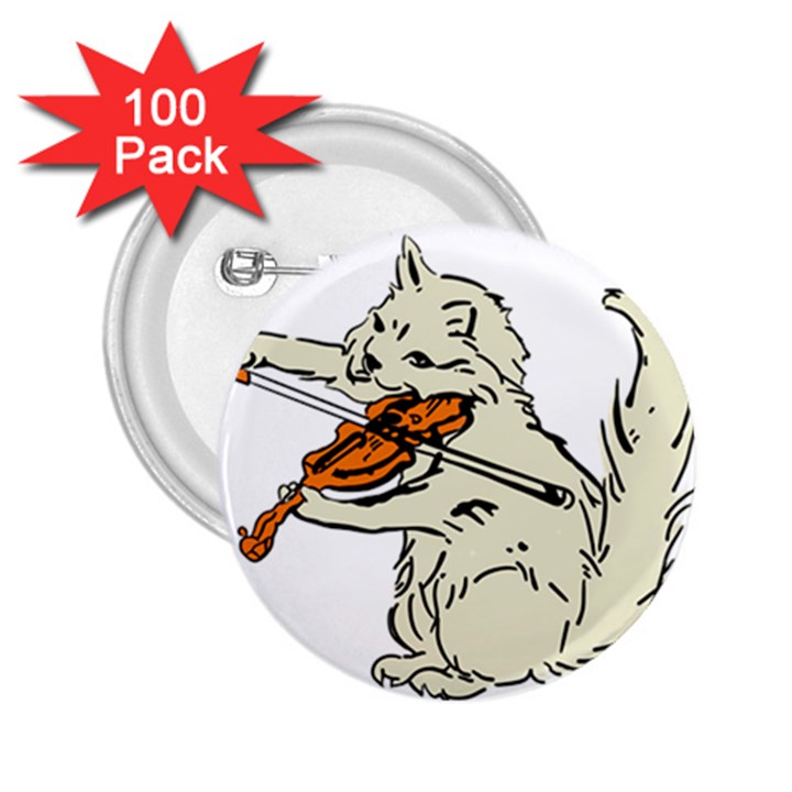 Cat Playing The Violin Art 2.25  Buttons (100 pack) 