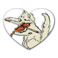 Cat Playing The Violin Art Heart Mousepad by oldshool