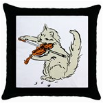 Cat Playing The Violin Art Throw Pillow Case (Black) Front