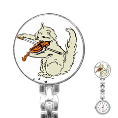 Cat Playing The Violin Art Stainless Steel Nurses Watch