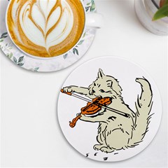 Cat Playing The Violin Art Uv Print Round Tile Coaster