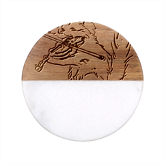 Cat Playing The Violin Art Classic Marble Wood Coaster (round) 