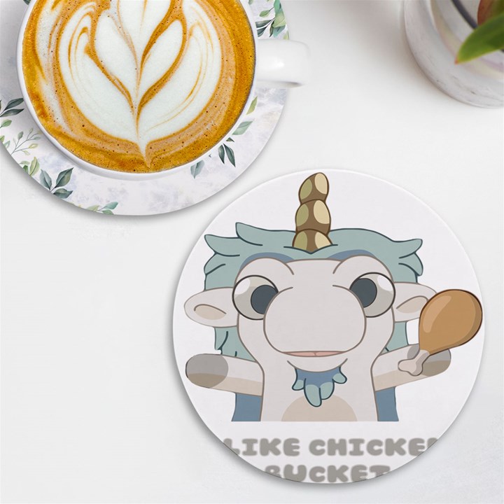 Unicourse Chicken Bucket T-shirt For Bluey Fans, Dad T-shirt, Bluey Mom Shirt, Unicorn Bluey Tee, Bl UV Print Round Tile Coaster