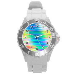 Wave Rainbow Bright Texture Round Plastic Sport Watch (l) by Semog4