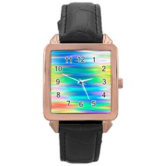 Wave Rainbow Bright Texture Rose Gold Leather Watch  by Semog4