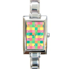 Checkerboard-pastel-squares- Rectangle Italian Charm Watch