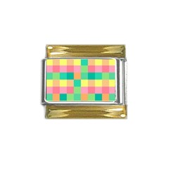 Checkerboard-pastel-squares- Gold Trim Italian Charm (9mm)