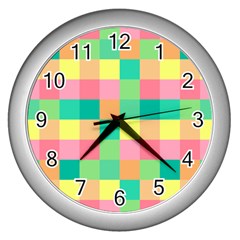 Checkerboard-pastel-squares- Wall Clock (Silver)