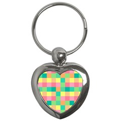 Checkerboard-pastel-squares- Key Chain (heart)