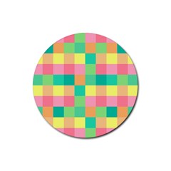 Checkerboard-pastel-squares- Rubber Coaster (round) by Semog4