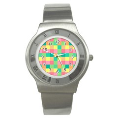 Checkerboard-pastel-squares- Stainless Steel Watch