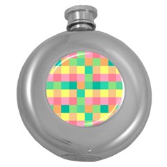 Checkerboard-pastel-squares- Round Hip Flask (5 Oz) by Semog4