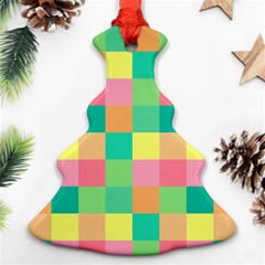 Checkerboard-pastel-squares- Christmas Tree Ornament (Two Sides)