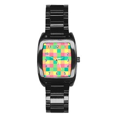 Checkerboard-pastel-squares- Stainless Steel Barrel Watch