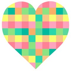 Checkerboard-pastel-squares- Wooden Puzzle Heart