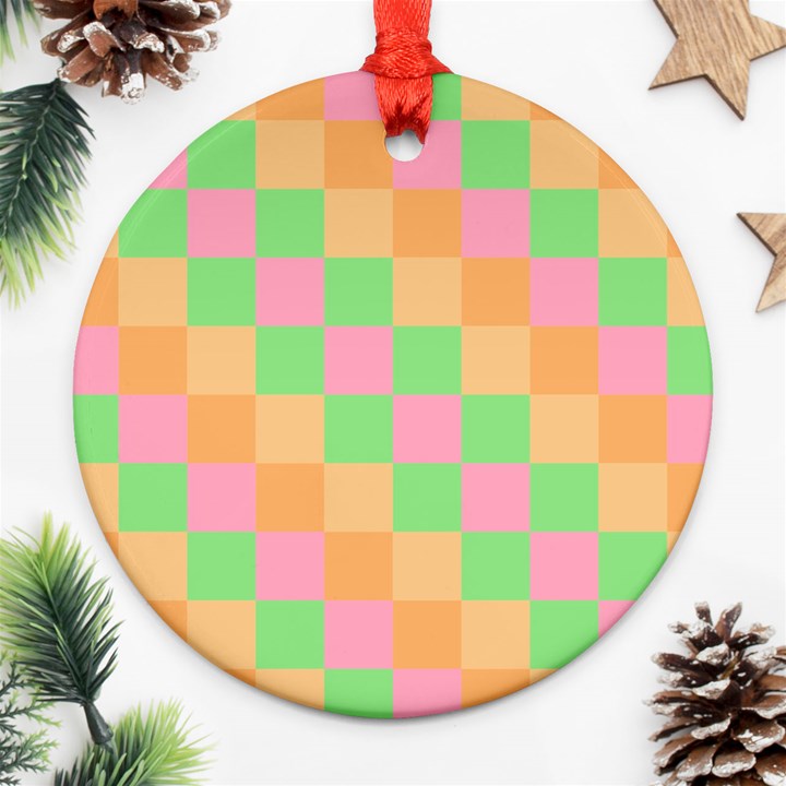 Checkerboard-pastel-squares Ornament (Round)