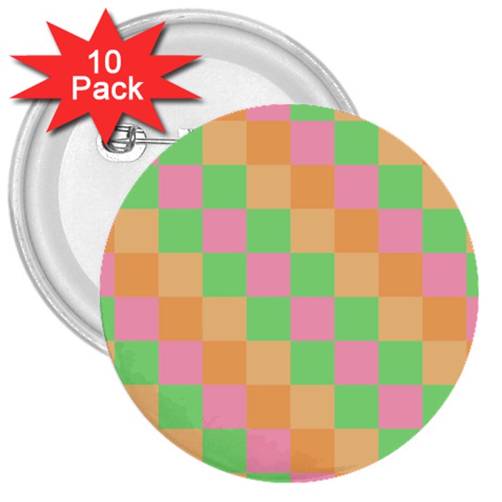 Checkerboard-pastel-squares 3  Buttons (10 pack) 