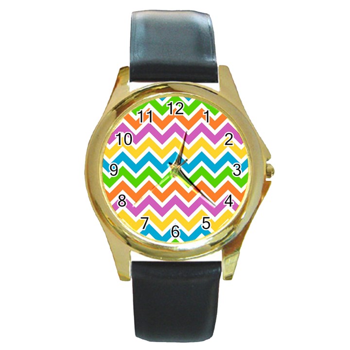 Chevron-pattern-design-texture Round Gold Metal Watch