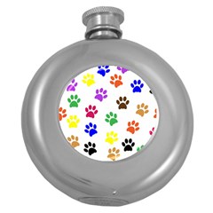 Pawprints-paw-prints-paw-animal Round Hip Flask (5 Oz) by Semog4