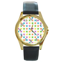 Star-pattern-design-decoration Round Gold Metal Watch