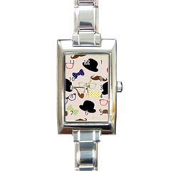 Moustache-hat-bowler-bowler-hat Rectangle Italian Charm Watch by Semog4