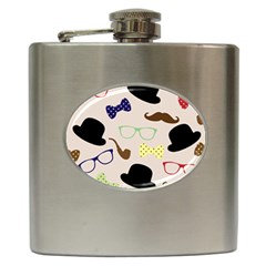 Moustache-hat-bowler-bowler-hat Hip Flask (6 Oz) by Semog4