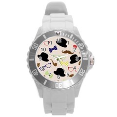 Moustache-hat-bowler-bowler-hat Round Plastic Sport Watch (l) by Semog4