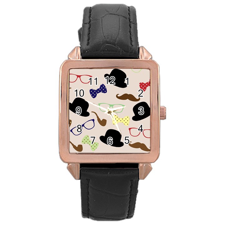 Moustache-hat-bowler-bowler-hat Rose Gold Leather Watch 