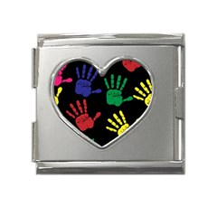 Handprints-hand-print-colourful Mega Link Heart Italian Charm (18mm) by Semog4