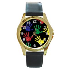 Handprints-hand-print-colourful Round Gold Metal Watch by Semog4