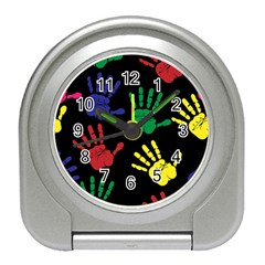 Handprints-hand-print-colourful Travel Alarm Clock by Semog4