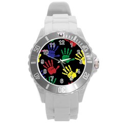 Handprints-hand-print-colourful Round Plastic Sport Watch (l) by Semog4