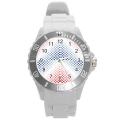 Dots-pointillism-abstract-chevron Round Plastic Sport Watch (l) by Semog4