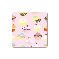 Cupcakes Wallpaper Paper Background Square Magnet by Semog4