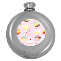 Cupcakes Wallpaper Paper Background Round Hip Flask (5 Oz) by Semog4