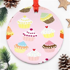 Cupcakes Wallpaper Paper Background Round Ornament (two Sides) by Semog4