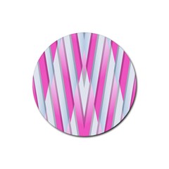 Geometric-3d-design-pattern-pink Rubber Round Coaster (4 pack)