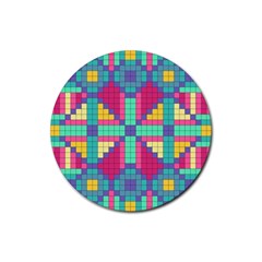 Checkerboard-squares-abstract--- Rubber Coaster (round) by Semog4