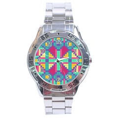 Checkerboard-squares-abstract--- Stainless Steel Analogue Watch by Semog4