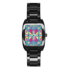 Checkerboard-squares-abstract--- Stainless Steel Barrel Watch by Semog4