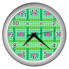 Checkerboard-squares-abstract-- Wall Clock (silver) by Semog4