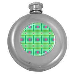 Checkerboard-squares-abstract-- Round Hip Flask (5 Oz) by Semog4