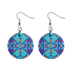 Checkerboard-squares-abstract Mini Button Earrings by Semog4