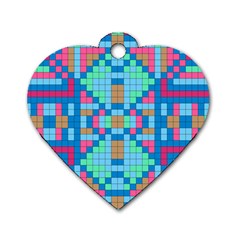 Checkerboard-squares-abstract Dog Tag Heart (two Sides) by Semog4