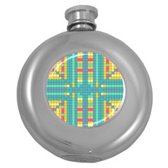 Checkerboard-squares-abstract- Round Hip Flask (5 Oz) by Semog4