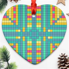 Checkerboard-squares-abstract- Heart Ornament (two Sides) by Semog4