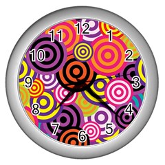 Abstract-circles-background-retro Wall Clock (silver) by Semog4