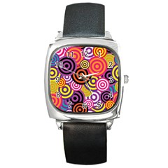 Abstract-circles-background-retro Square Metal Watch by Semog4