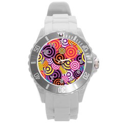 Abstract-circles-background-retro Round Plastic Sport Watch (l) by Semog4