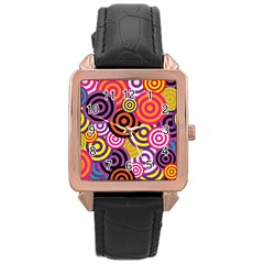 Abstract-circles-background-retro Rose Gold Leather Watch  by Semog4